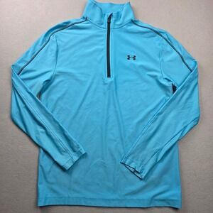 Under Armour Mens 1/4 Zip Pullover Light Blue Textured Long Sleeve Mock Neck